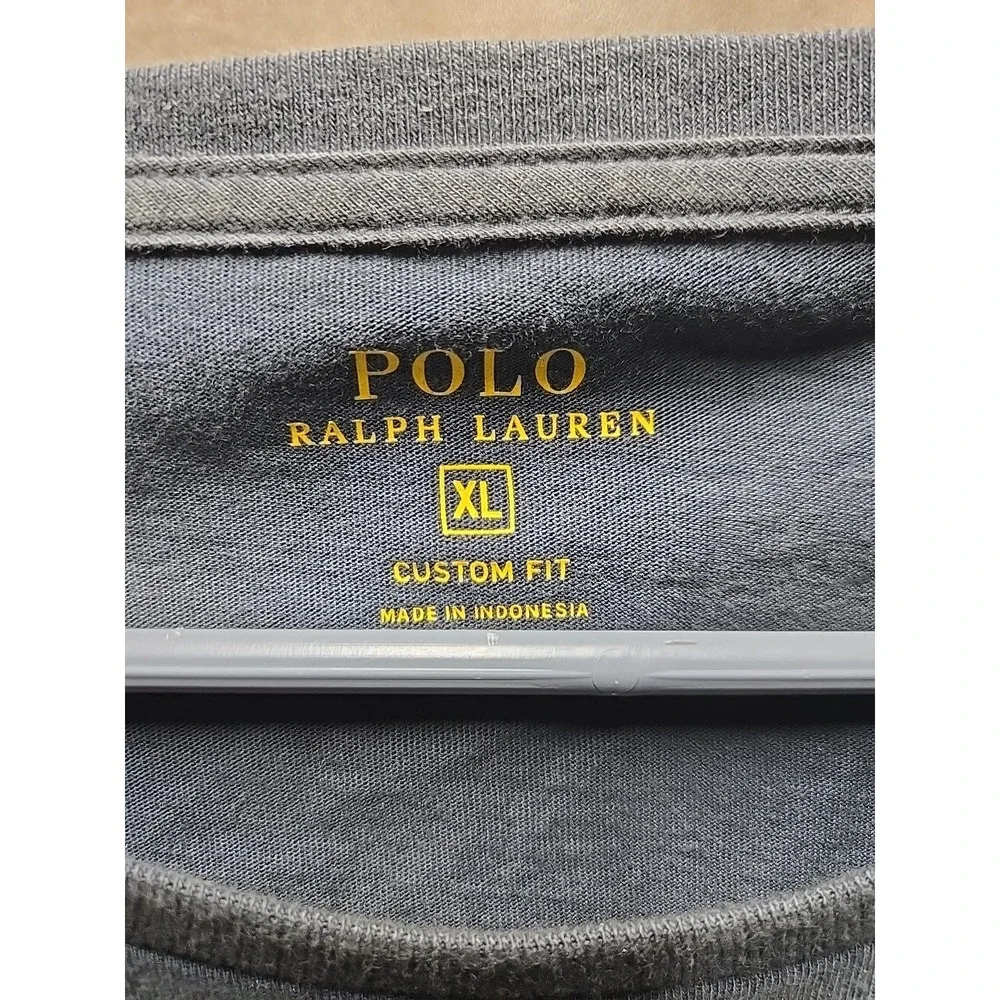 POLO Ralph Lauren T-Shirt Dark Gray Men XL Custom‎ Fit Silver Pony Single Stitch